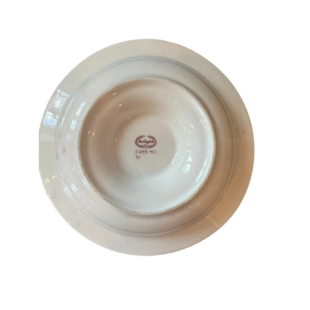 VINTAGE Arista‎ White Ashtray With Gold Stripe 6 Inch